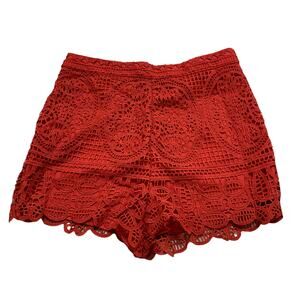 Lovers and Friends Red Lace Scalloped Hem Shorts Size Large